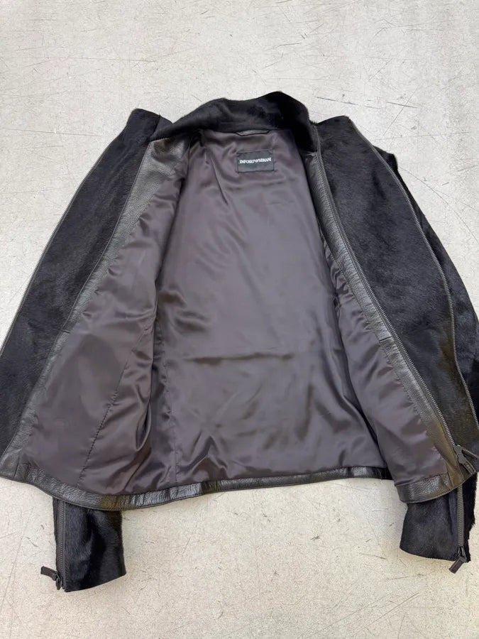AW2012 Emporio Armani Pony Hair Asymmetrical Zip Black Jacket jiyoVSy 10