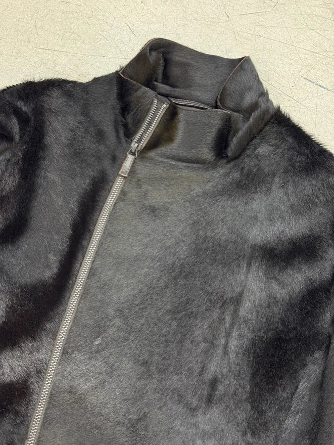 AW2012 Emporio Armani Pony Hair Asymmetrical Zip Black Jacket jiyoVSy 3