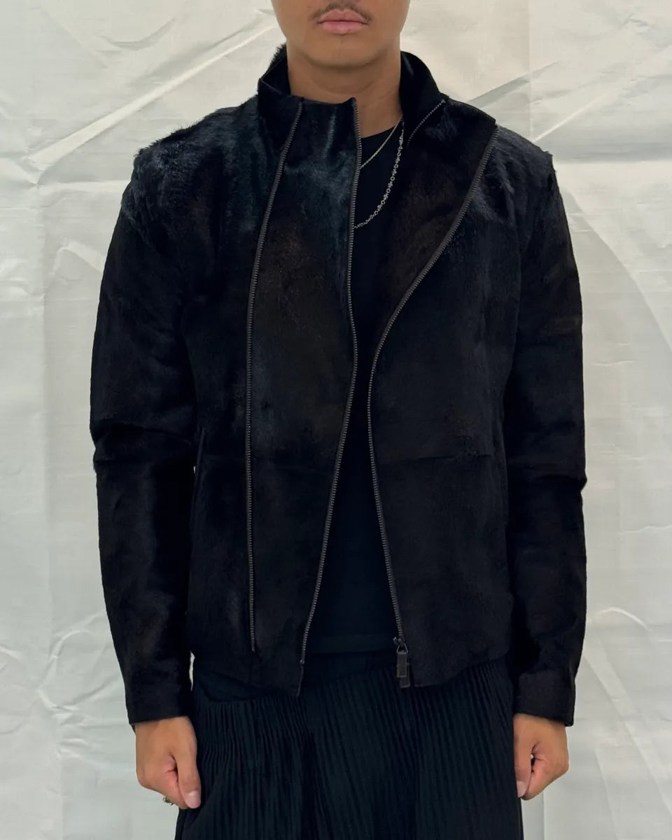 AW2012 Emporio Armani Pony Hair Asymmetrical Zip Black Jacket jiyoVSy 4