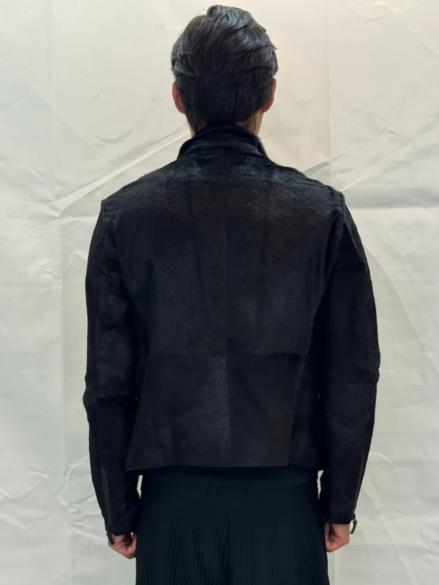 AW2012 Emporio Armani Pony Hair Asymmetrical Zip Black Jacket jiyoVSy 5