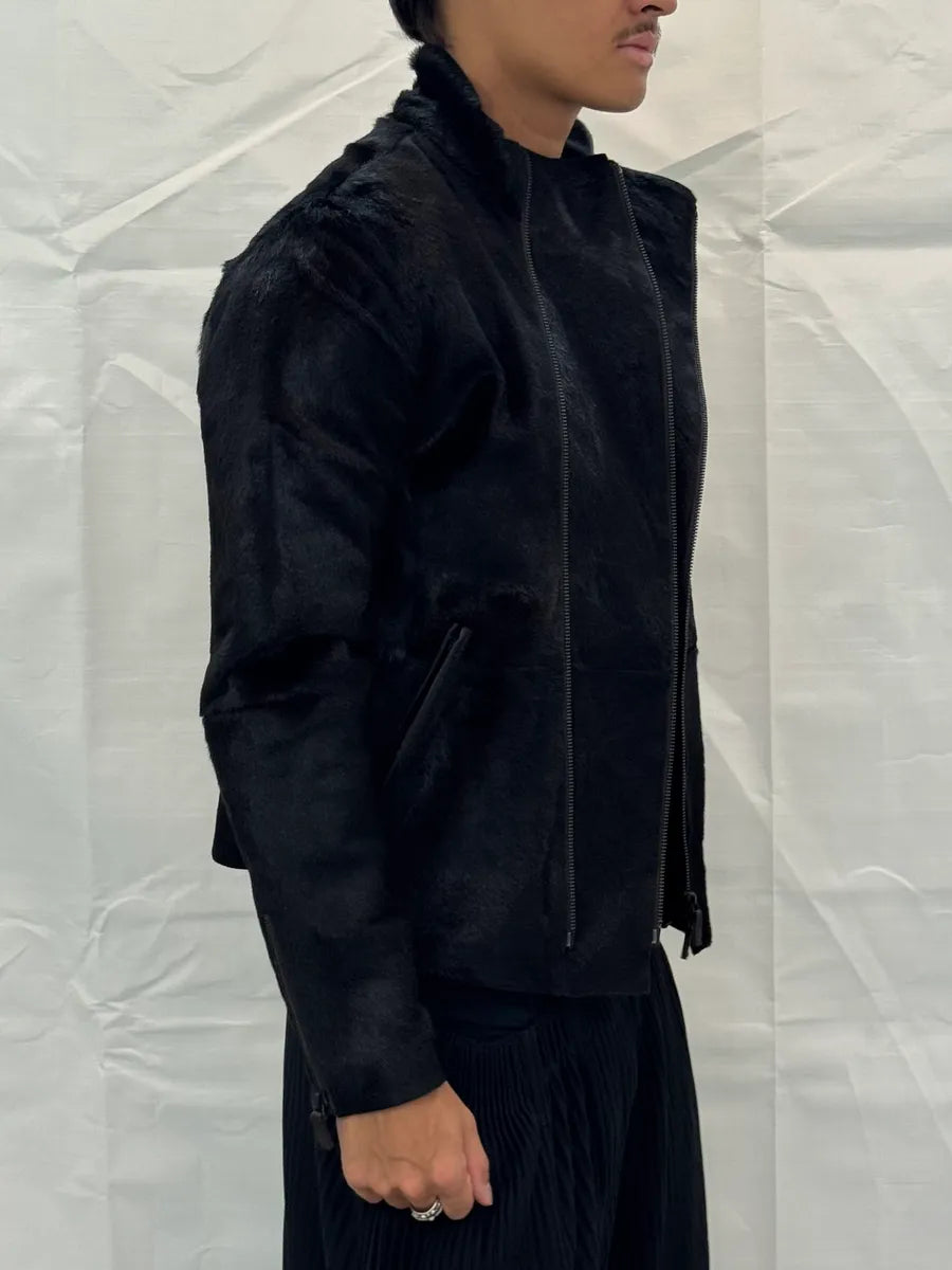 AW2012 Emporio Armani Pony Hair Asymmetrical Zip Black Jacket jiyoVSy 6