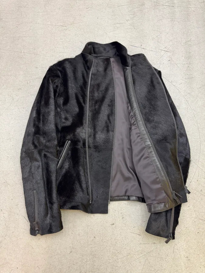 AW2012 Emporio Armani Pony Hair Asymmetrical Zip Black Jacket jiyoVSy 7