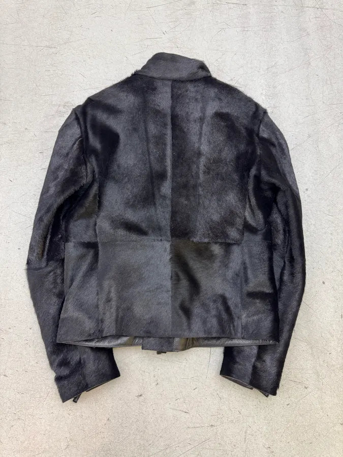 AW2012 Emporio Armani Pony Hair Asymmetrical Zip Black Jacket jiyoVSy 8