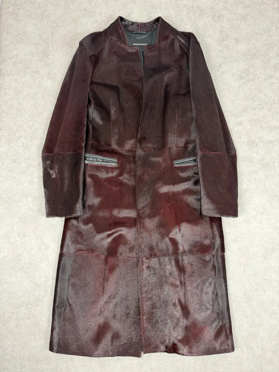 AW2012 Emporio Armani Red Bordeaux Pony Hair Leather Trench Coat FEIFHzD 0