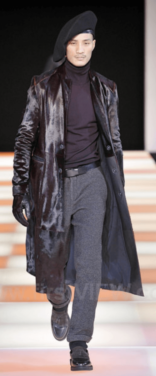 AW2012 Emporio Armani Red Bordeaux Pony Hair Leather Trench Coat FEIFHzD 1