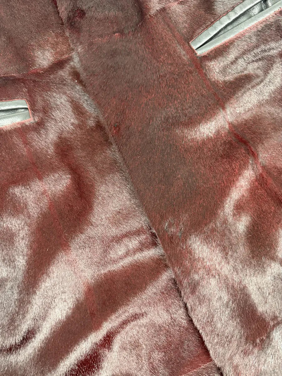 AW2012 Emporio Armani Red Bordeaux Pony Hair Leather Trench Coat FEIFHzD 10