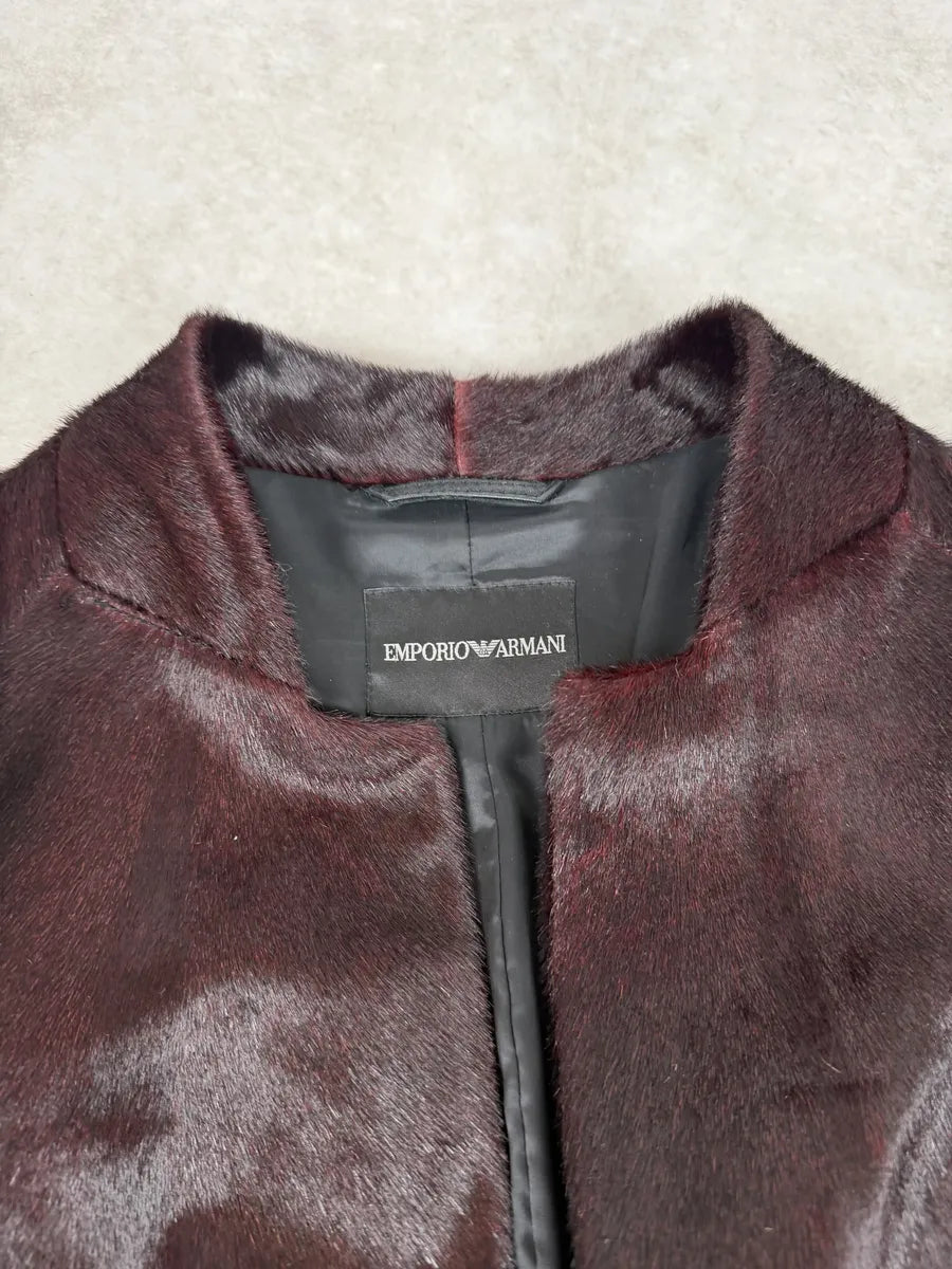 AW2012 Emporio Armani Red Bordeaux Pony Hair Leather Trench Coat FEIFHzD 11