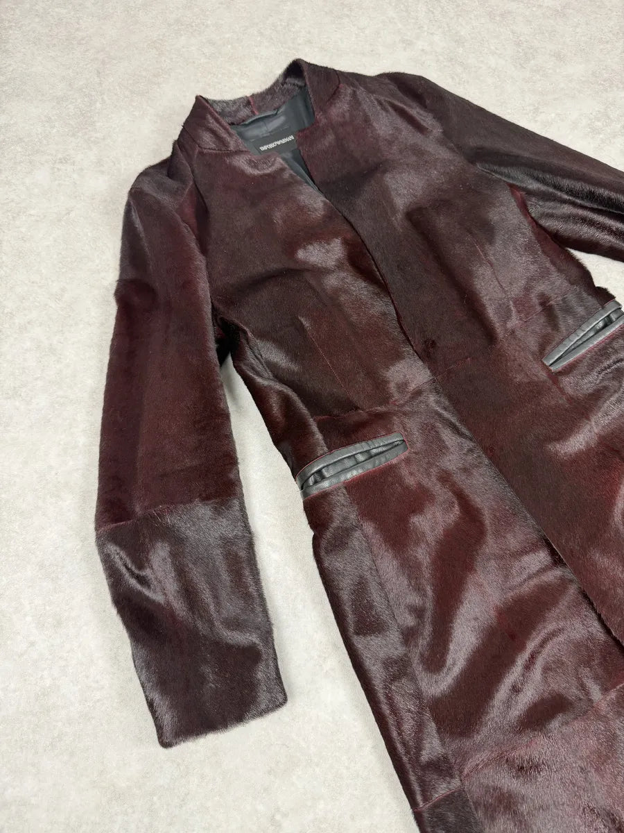AW2012 Emporio Armani Red Bordeaux Pony Hair Leather Trench Coat FEIFHzD 12