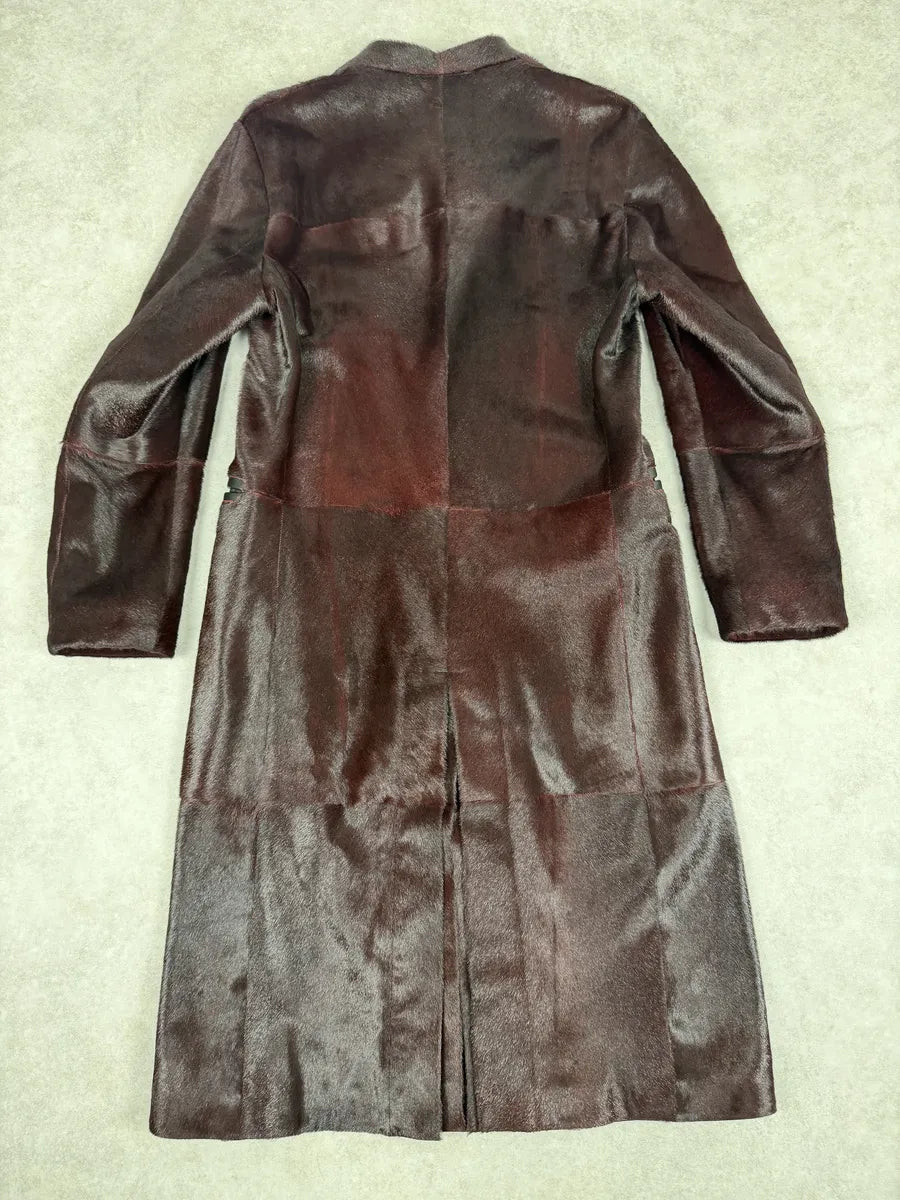 AW2012 Emporio Armani Red Bordeaux Pony Hair Leather Trench Coat FEIFHzD 2