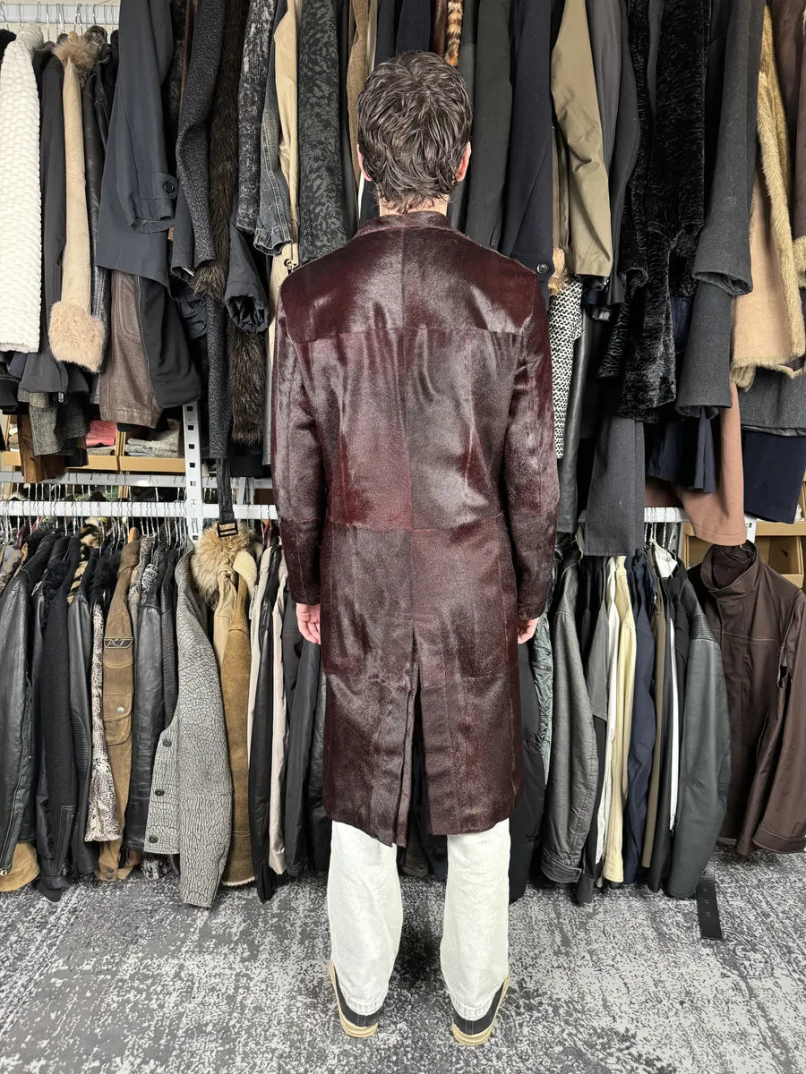 AW2012 Emporio Armani Red Bordeaux Pony Hair Leather Trench Coat FEIFHzD 4