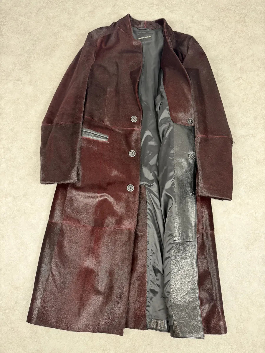 AW2012 Emporio Armani Red Bordeaux Pony Hair Leather Trench Coat FEIFHzD 6