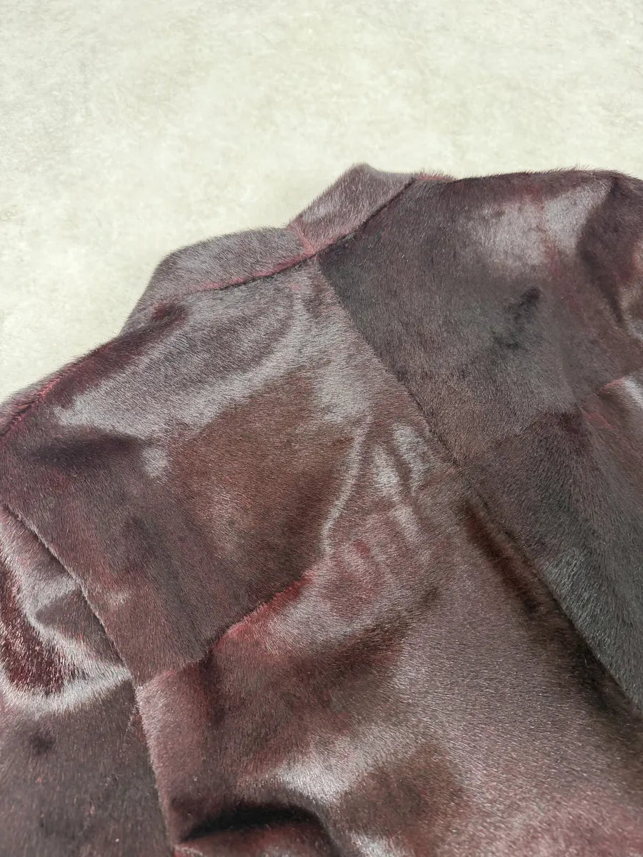 AW2012 Emporio Armani Red Bordeaux Pony Hair Leather Trench Coat FEIFHzD 7