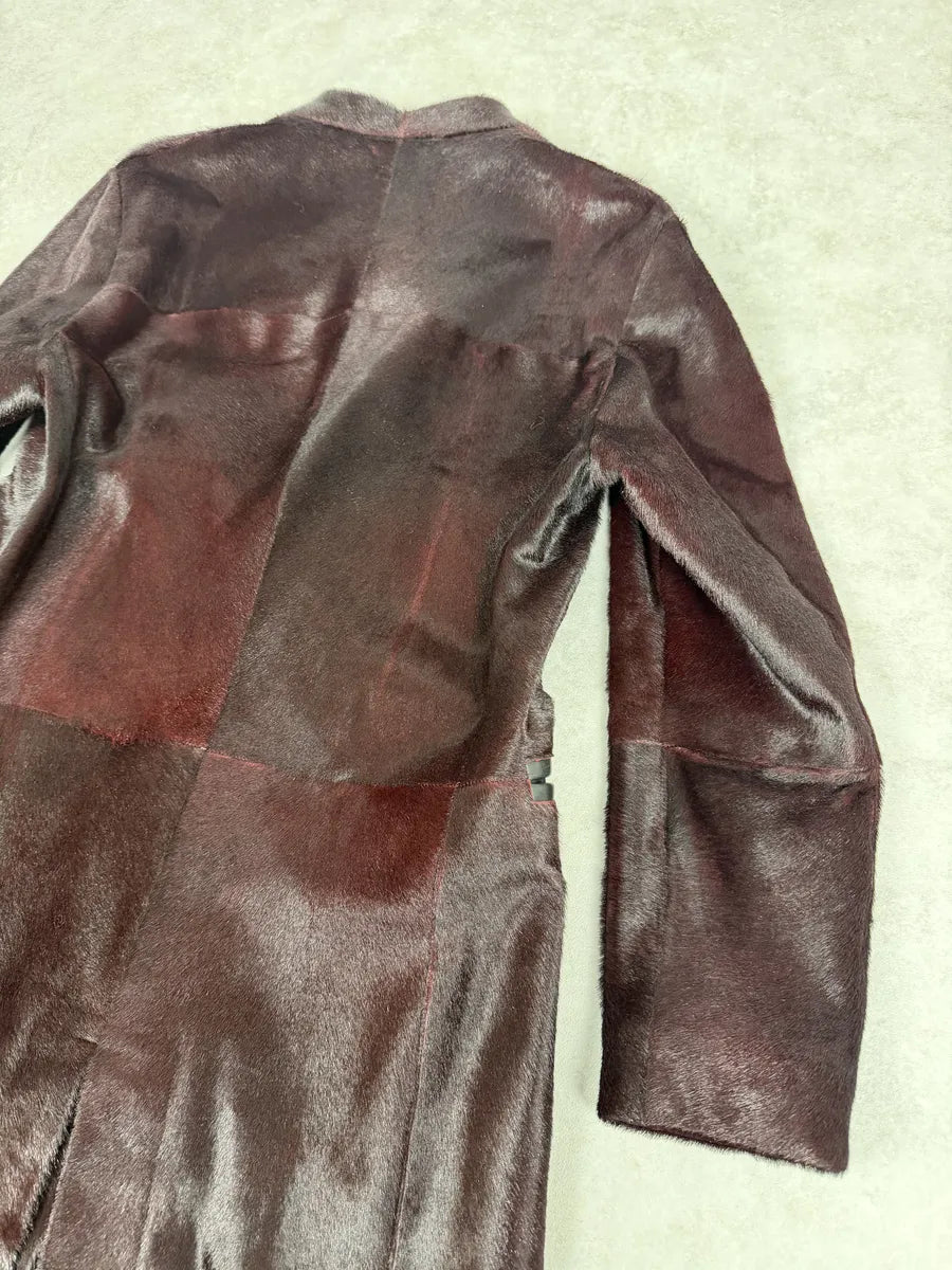 AW2012 Emporio Armani Red Bordeaux Pony Hair Leather Trench Coat FEIFHzD 9