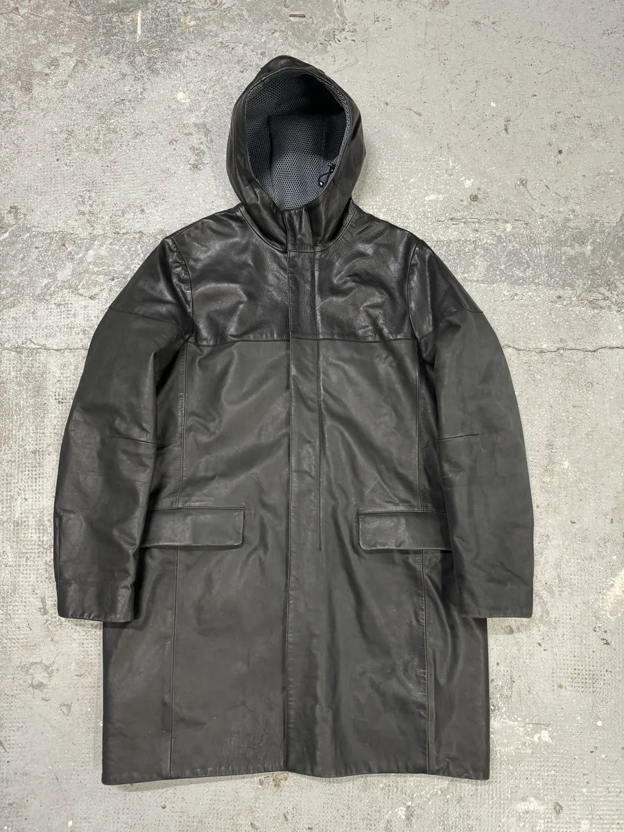 AW2012 Emporio Armani Tactical Black Leather Hooded Jacket FkYqmOf 0