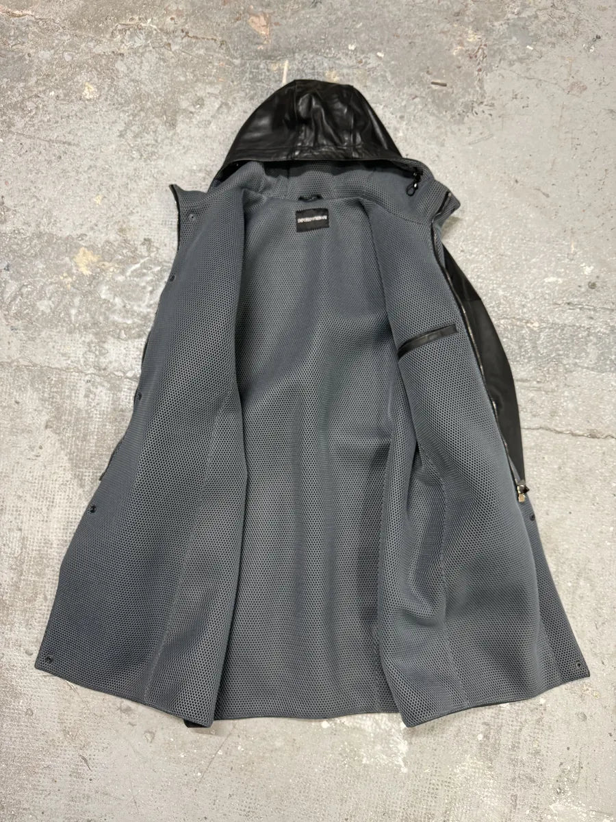 AW2012 Emporio Armani Tactical Black Leather Hooded Jacket FkYqmOf 4