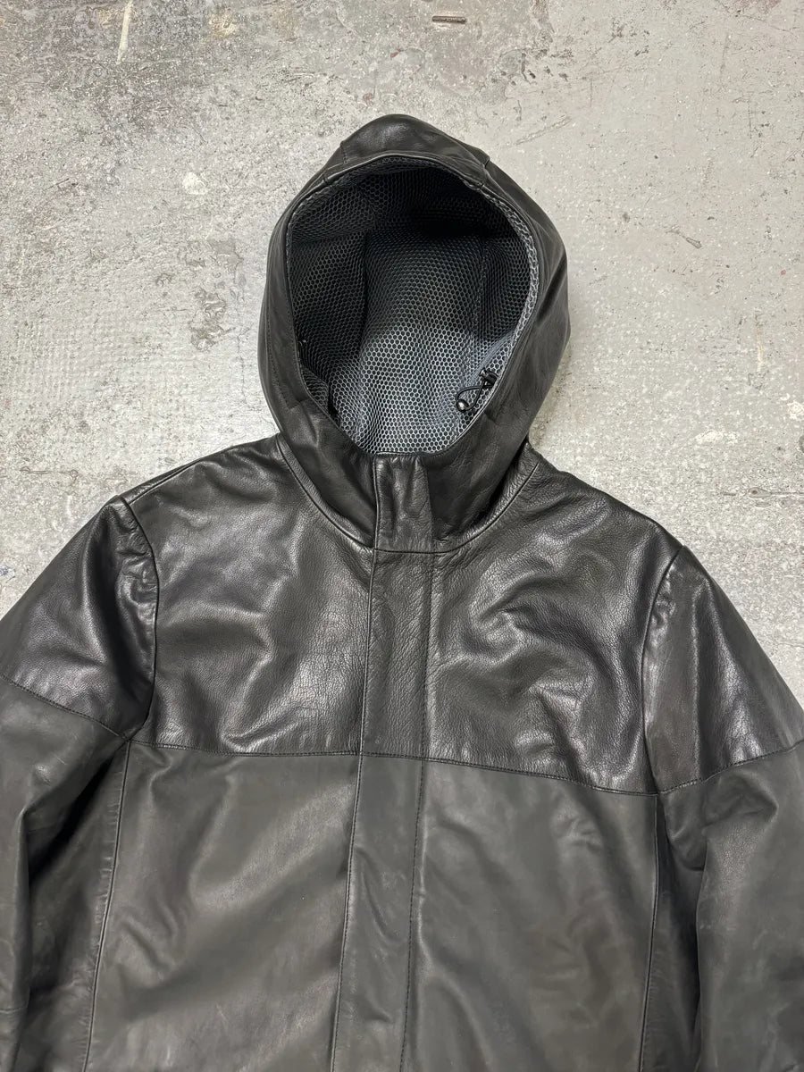 AW2012 Emporio Armani Tactical Black Leather Hooded Jacket FkYqmOf 6