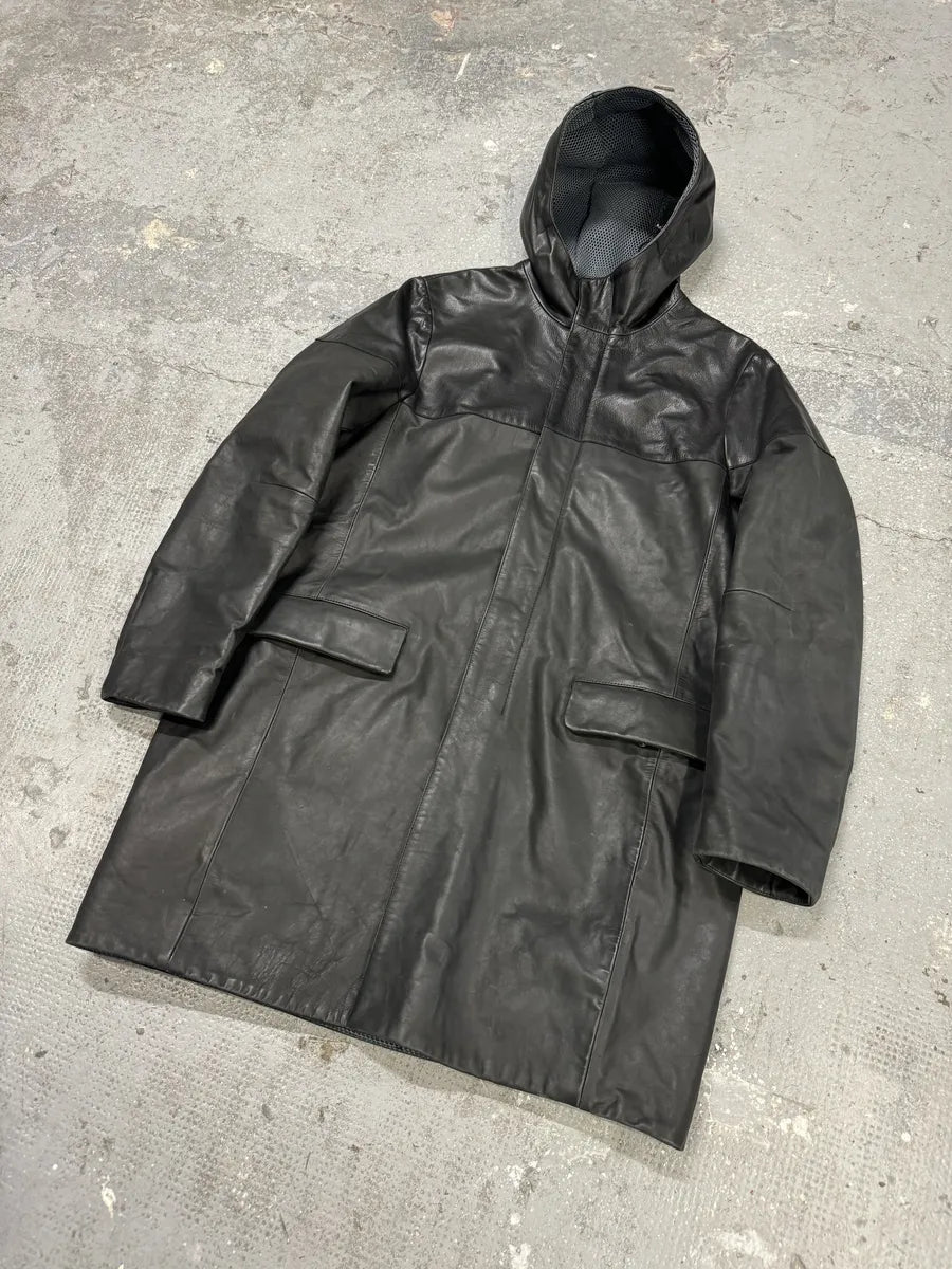 AW2012 Emporio Armani Tactical Black Leather Hooded Jacket FkYqmOf 7