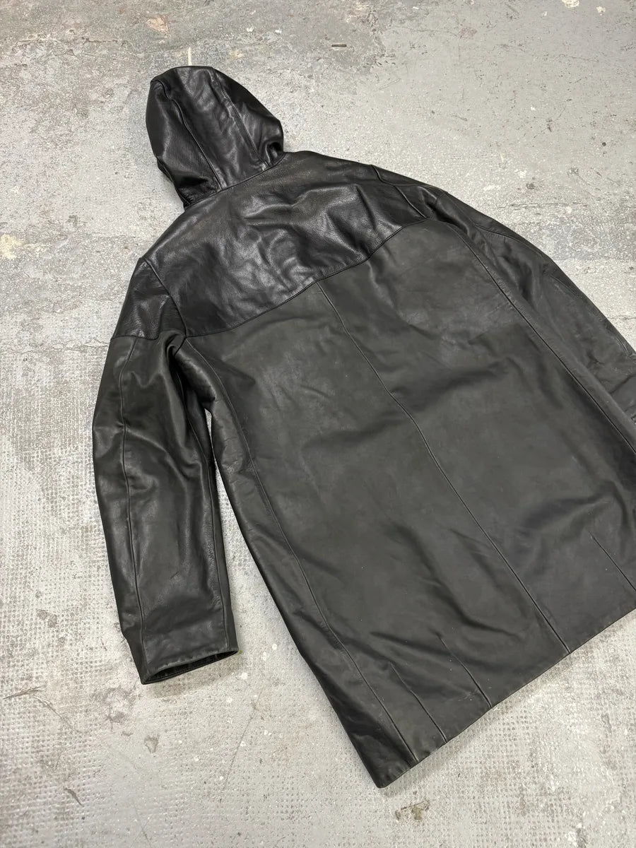 AW2012 Emporio Armani Tactical Black Leather Hooded Jacket FkYqmOf 8