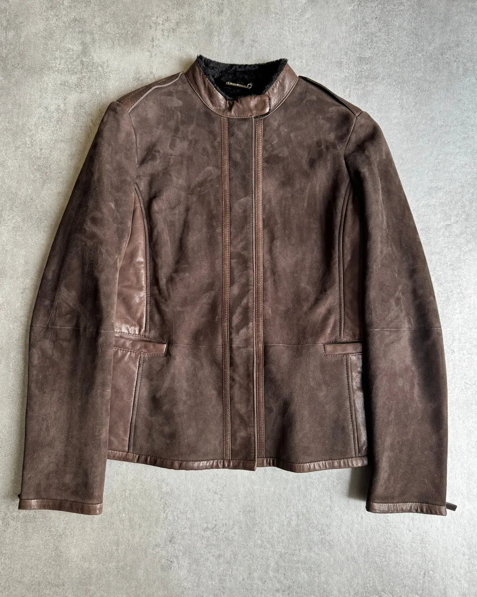 AW2012 Giorgio Armani Brown Shearling Lamb Leather Jacket HllmDcH 0