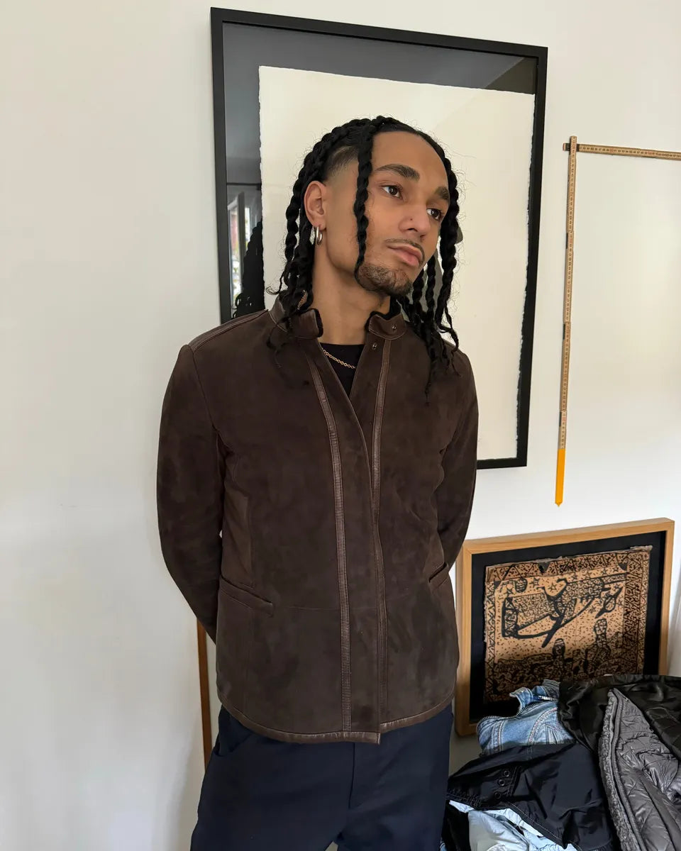 AW2012 Giorgio Armani Brown Shearling Lamb Leather Jacket HllmDcH 1