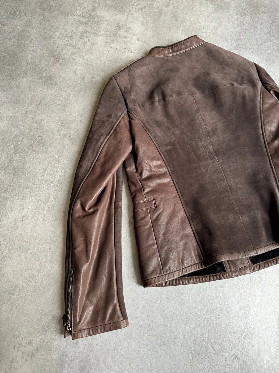 AW2012 Giorgio Armani Brown Shearling Lamb Leather Jacket HllmDcH 11