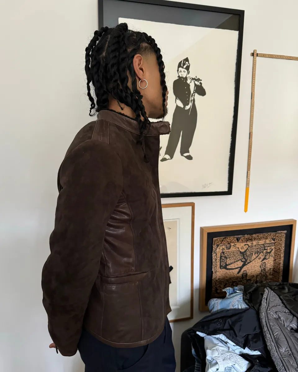 AW2012 Giorgio Armani Brown Shearling Lamb Leather Jacket HllmDcH 2