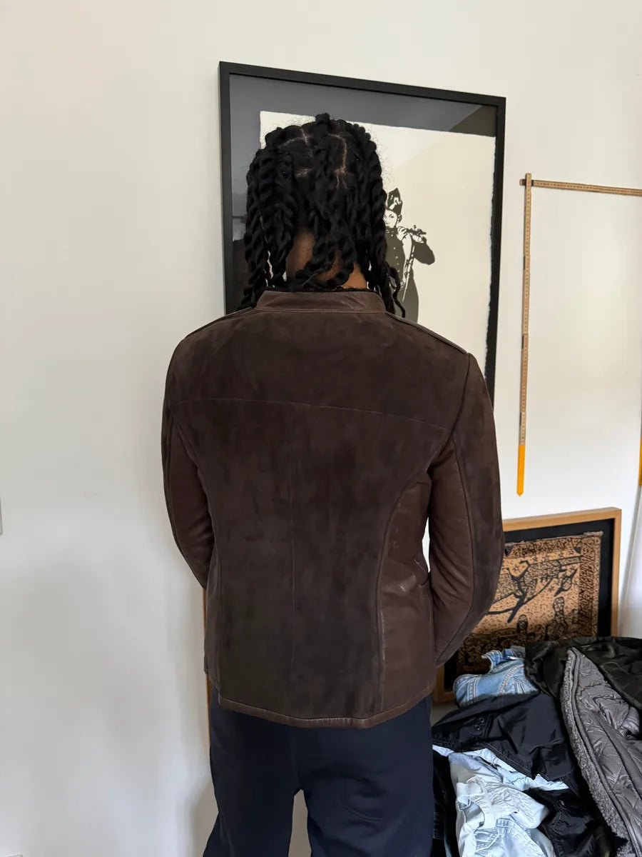 AW2012 Giorgio Armani Brown Shearling Lamb Leather Jacket HllmDcH 3