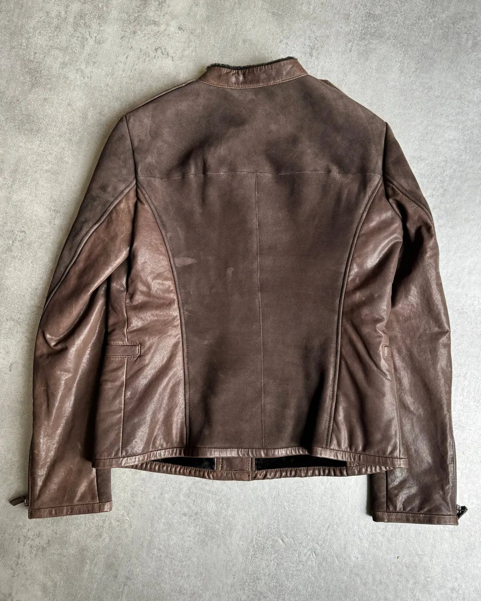 AW2012 Giorgio Armani Brown Shearling Lamb Leather Jacket HllmDcH 4