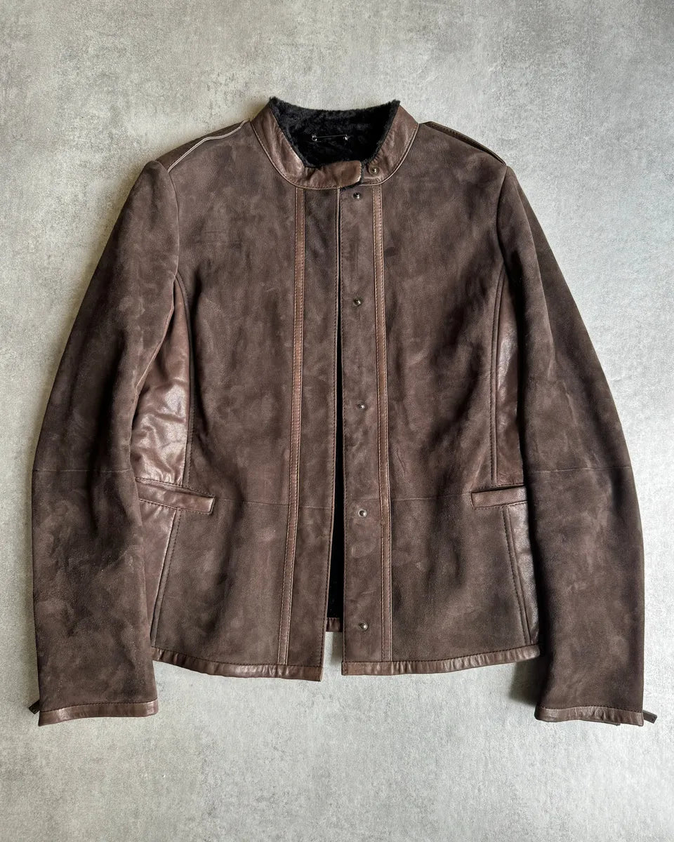 AW2012 Giorgio Armani Brown Shearling Lamb Leather Jacket HllmDcH 5