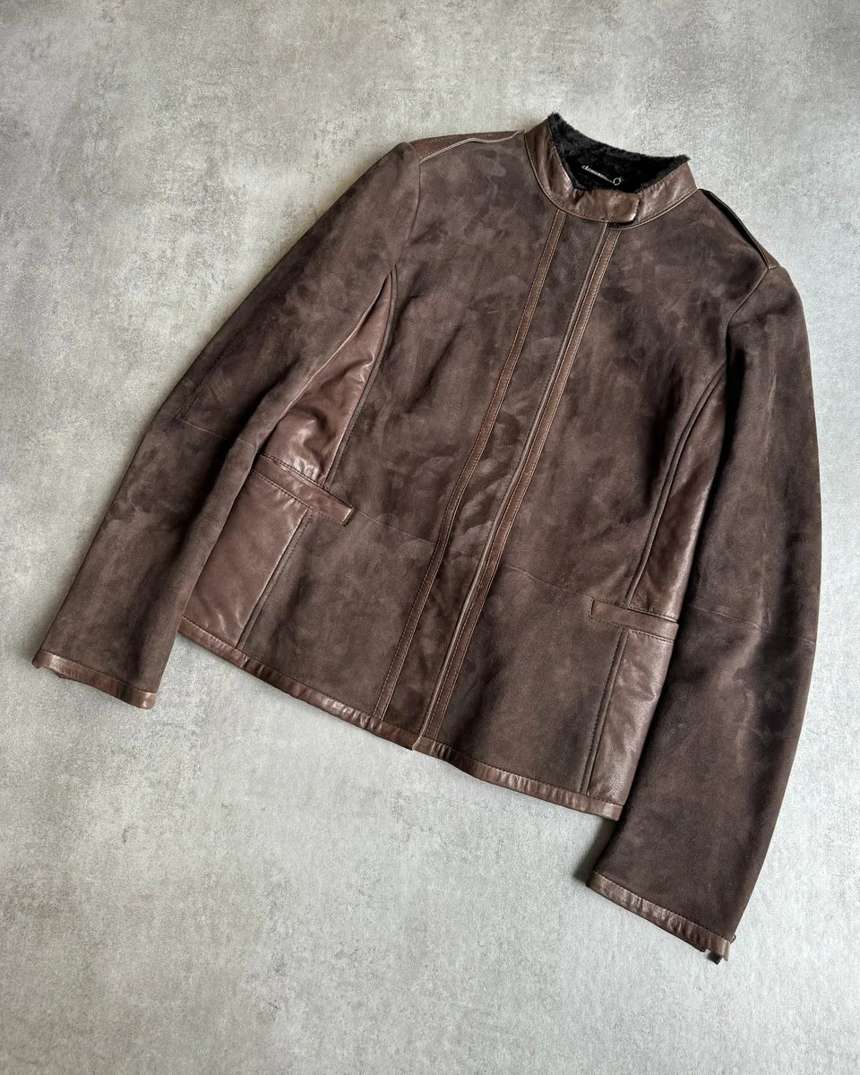 AW2012 Giorgio Armani Brown Shearling Lamb Leather Jacket HllmDcH 7