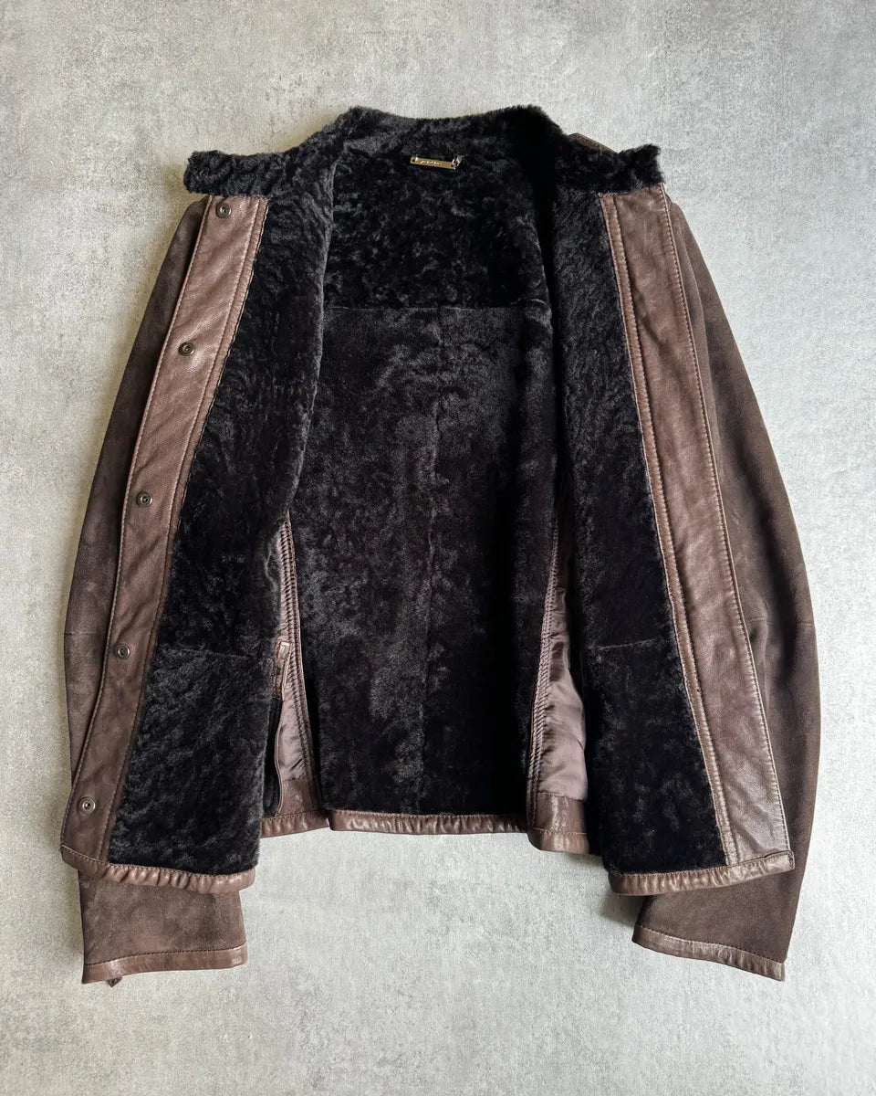 AW2012 Giorgio Armani Brown Shearling Lamb Leather Jacket HllmDcH 8