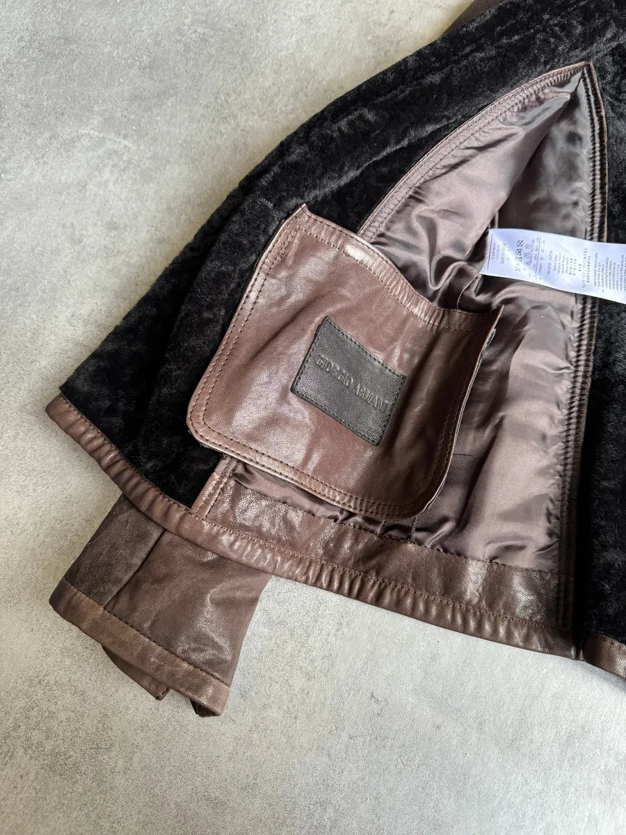 AW2012 Giorgio Armani Brown Shearling Lamb Leather Jacket HllmDcH 9
