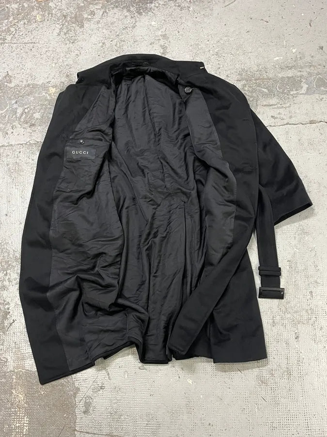 AW2012 Gucci Black Buttoned Wool Trench Coat eKXZzAZ 6