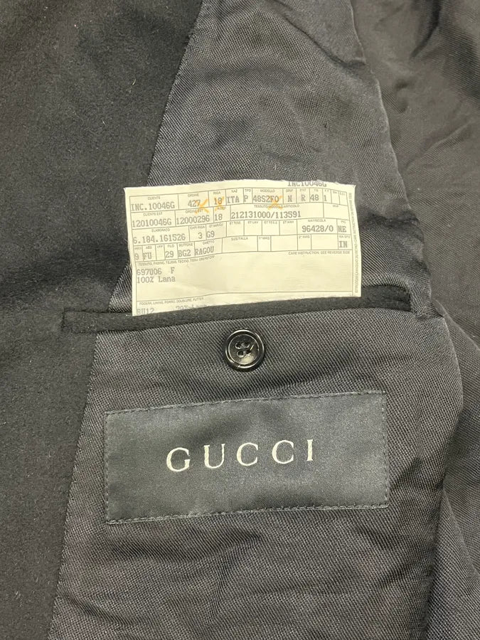 AW2012 Gucci Black Buttoned Wool Trench Coat eKXZzAZ 9