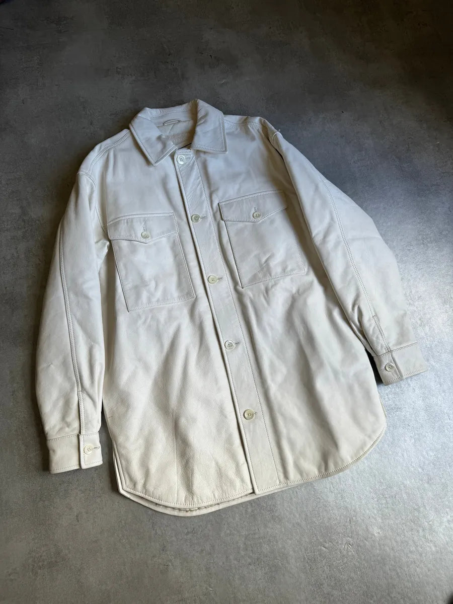 AW2012 Maison Margiela H&M White Leather Shirt Jacket ymZLUKu 10