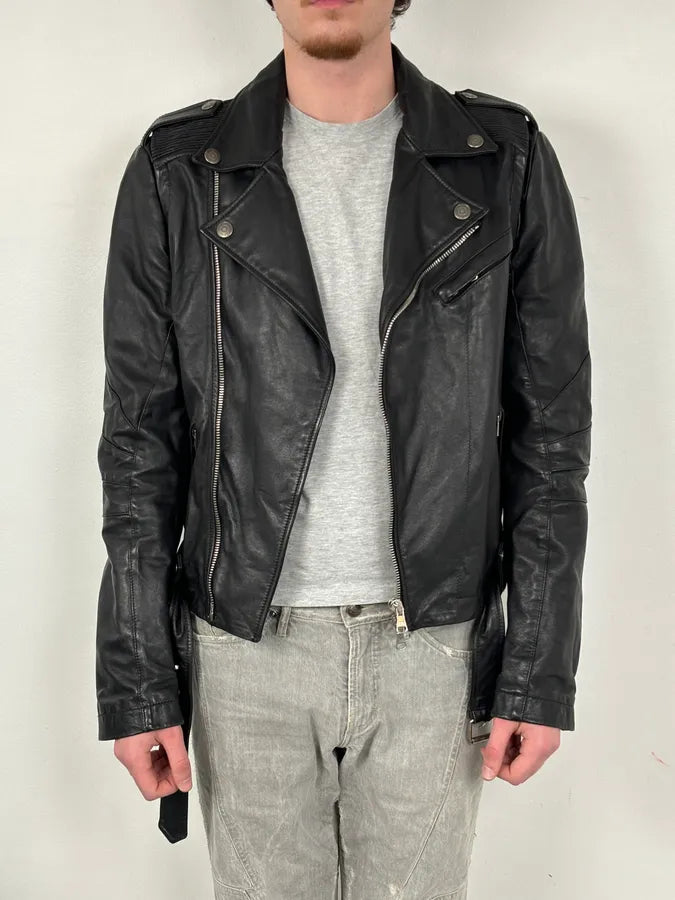 AW2012 Pierre Balmain Black Leather Perfecto Biker Jacket nKKBMSX 1