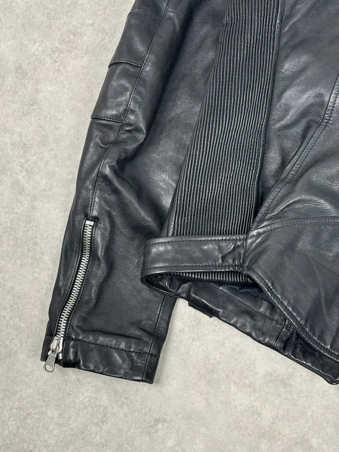 AW2012 Pierre Balmain Black Leather Perfecto Biker Jacket nKKBMSX 6