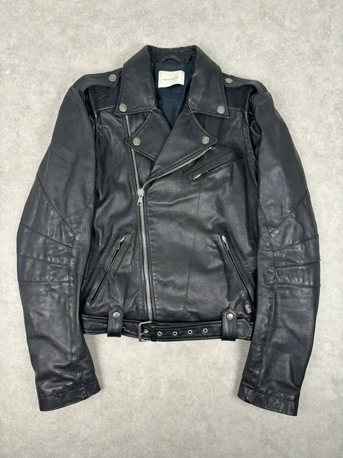 AW2012 Pierre Balmain Black Leather Perfecto Biker Jacket nKKBMSX 0