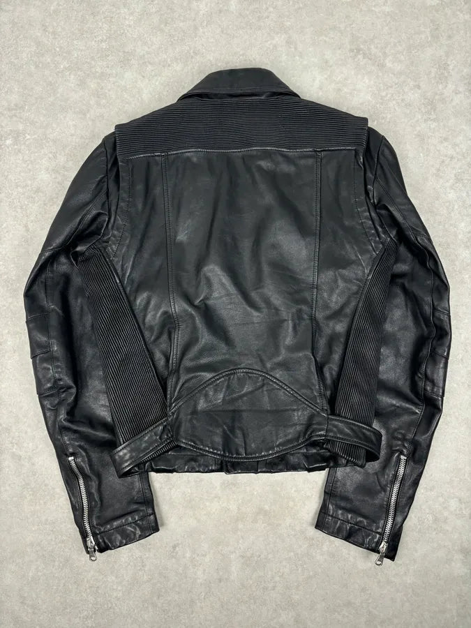 AW2012 Pierre Balmain Black Leather Perfecto Biker Jacket nKKBMSX 3