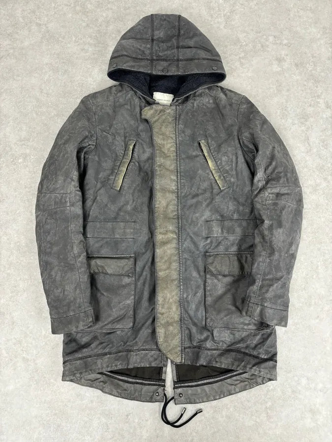 AW2012 Pierre Balmain Grey Eroded Avant-Garde Brut Long Parka Jacket qooLWLt 0