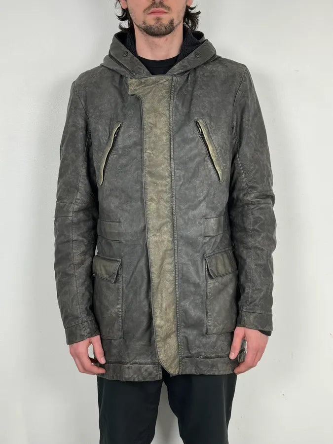 AW2012 Pierre Balmain Grey Eroded Avant-Garde Brut Long Parka Jacket qooLWLt 1