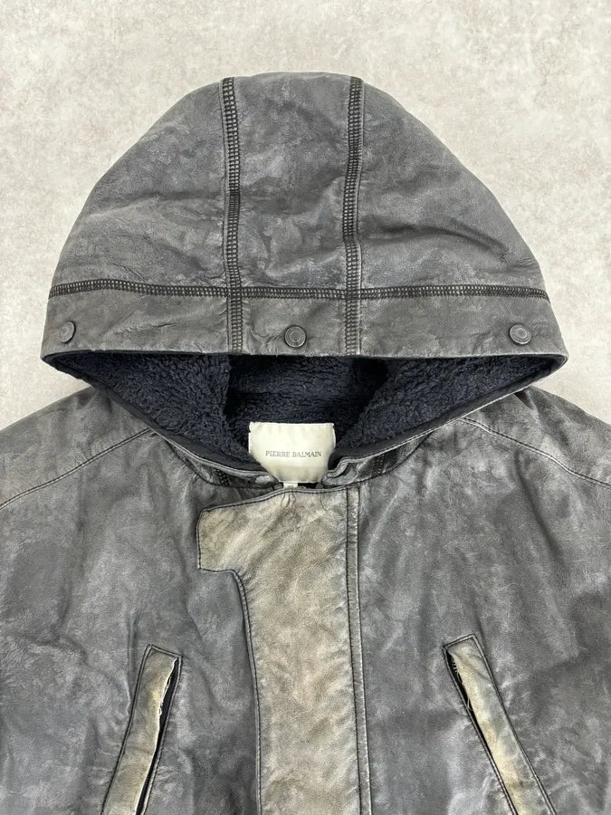 AW2012 Pierre Balmain Grey Eroded Avant-Garde Brut Long Parka Jacket qooLWLt 3