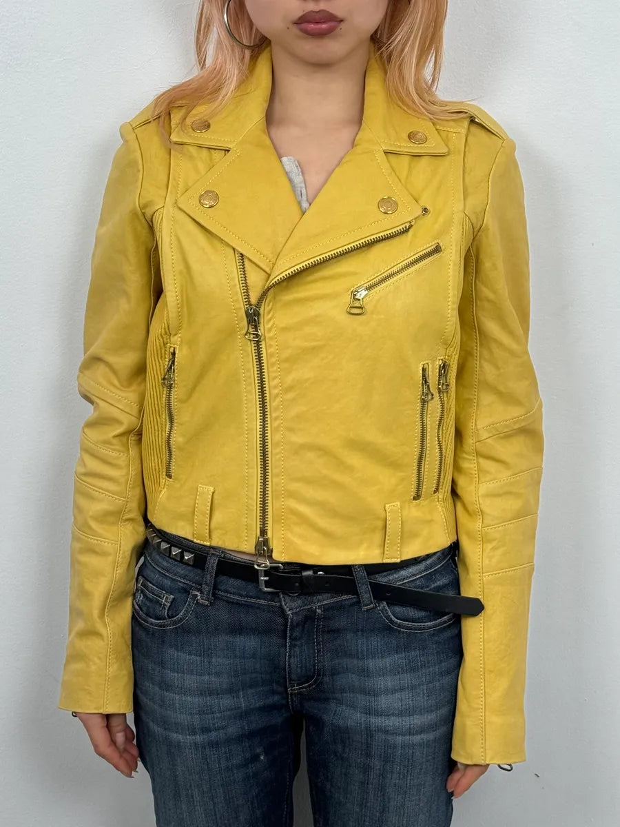 AW2012 Pierre Balmain Yellow Perfecto Leather Biker Jacket RscYqtH 0