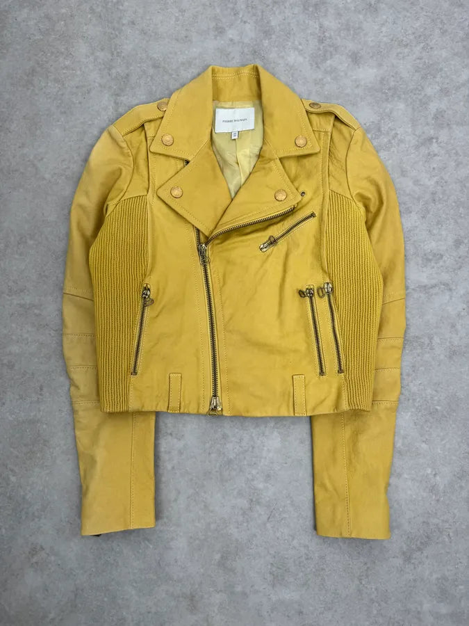 AW2012 Pierre Balmain Yellow Perfecto Leather Biker Jacket RscYqtH 3