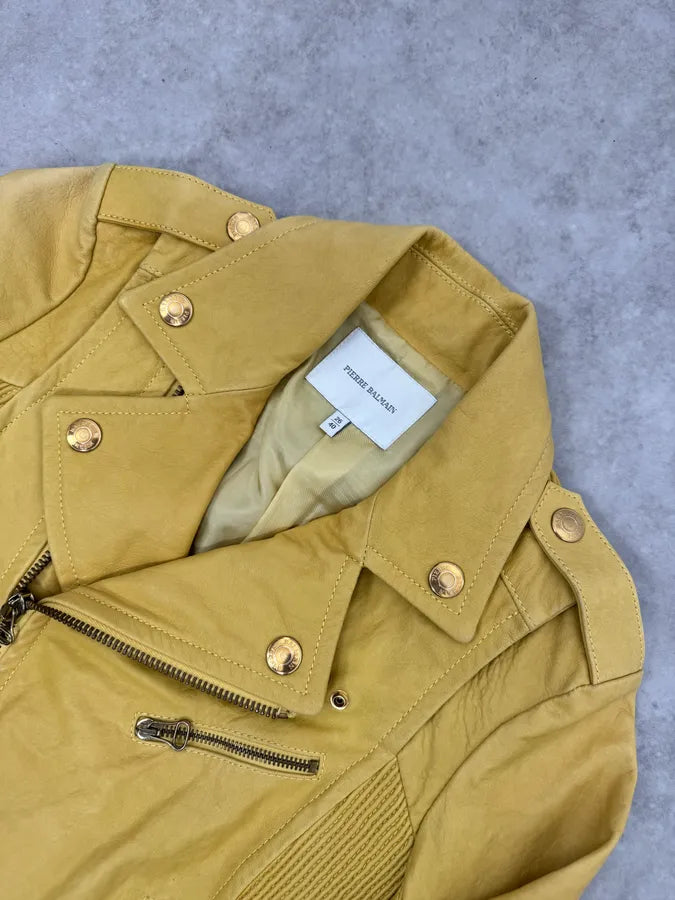 AW2012 Pierre Balmain Yellow Perfecto Leather Biker Jacket RscYqtH 4