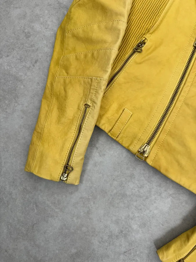 AW2012 Pierre Balmain Yellow Perfecto Leather Biker Jacket RscYqtH 5