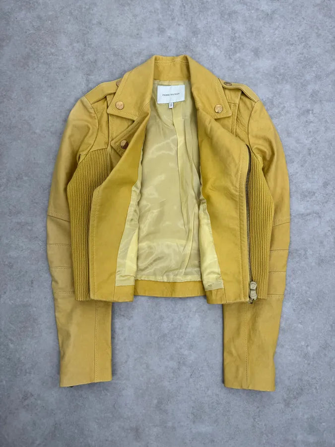AW2012 Pierre Balmain Yellow Perfecto Leather Biker Jacket RscYqtH 7