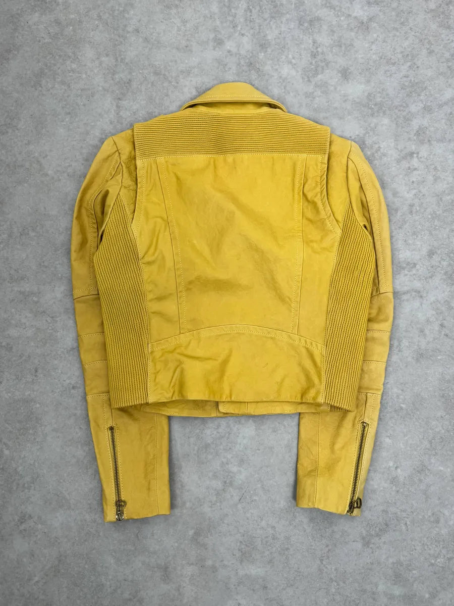 AW2012 Pierre Balmain Yellow Perfecto Leather Biker Jacket RscYqtH 8