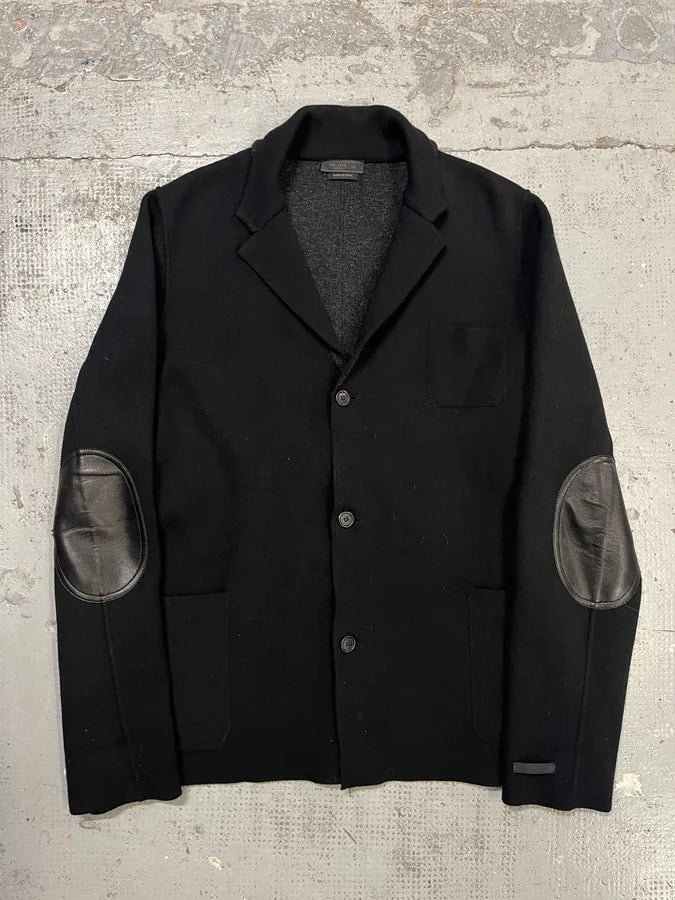 AW2012 Prada Navy Wool Hybrid Buttoned Cardigan Jacket bwJRqAg 0