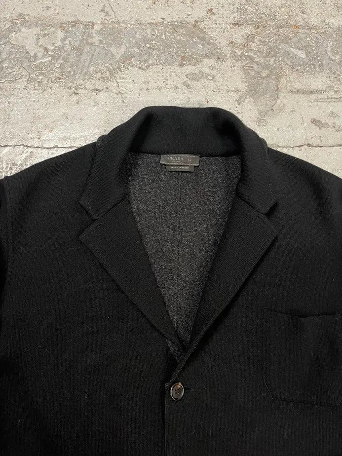 AW2012 Prada Navy Wool Hybrid Buttoned Cardigan Jacket bwJRqAg 4